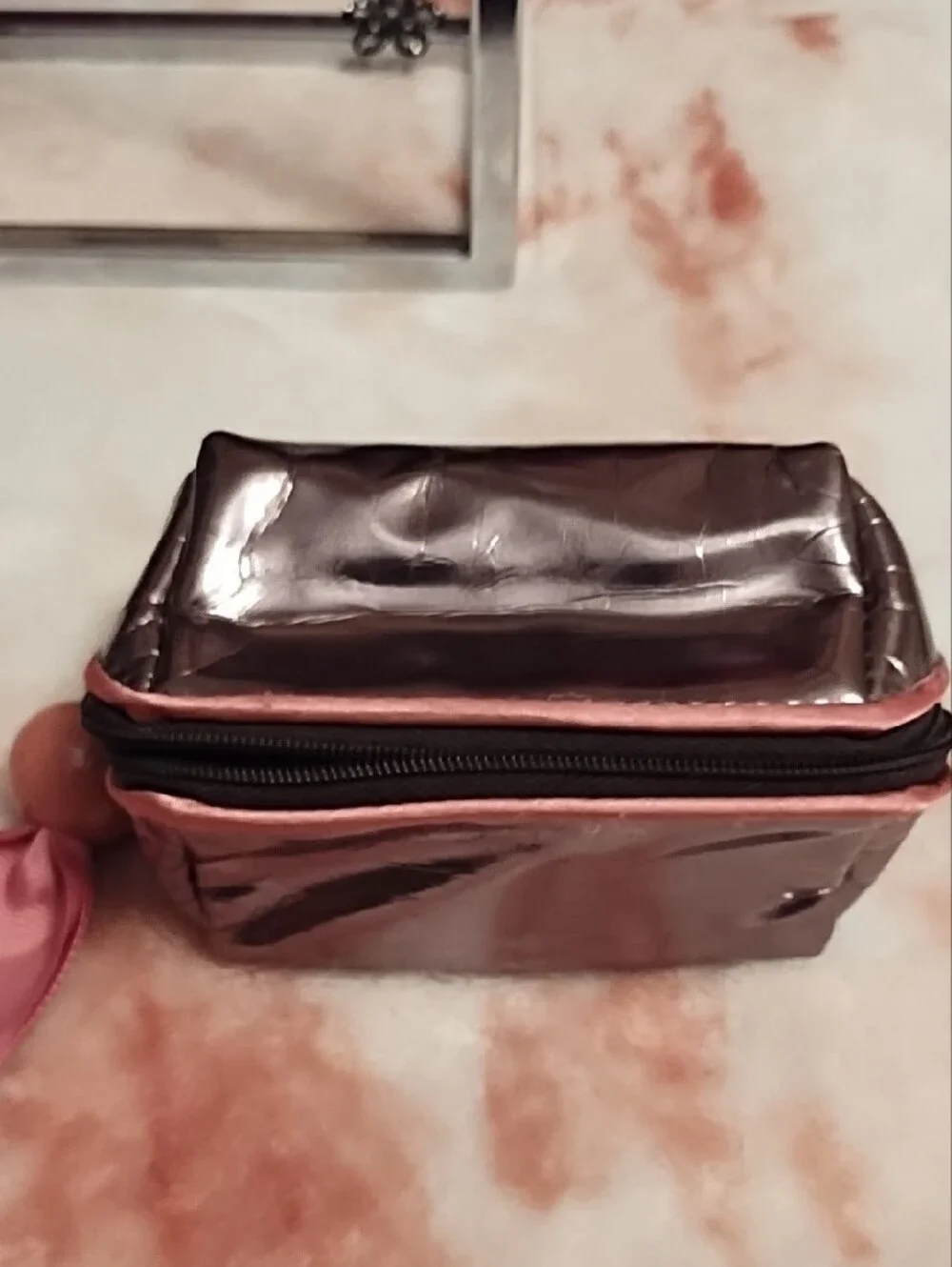 MAC Metallic Pink Mini Cosmetic Pouch with Pink Ribbon Pull